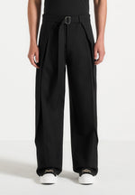 Charles - Wide Fit Wrap Leg Tailored Trousers - Black