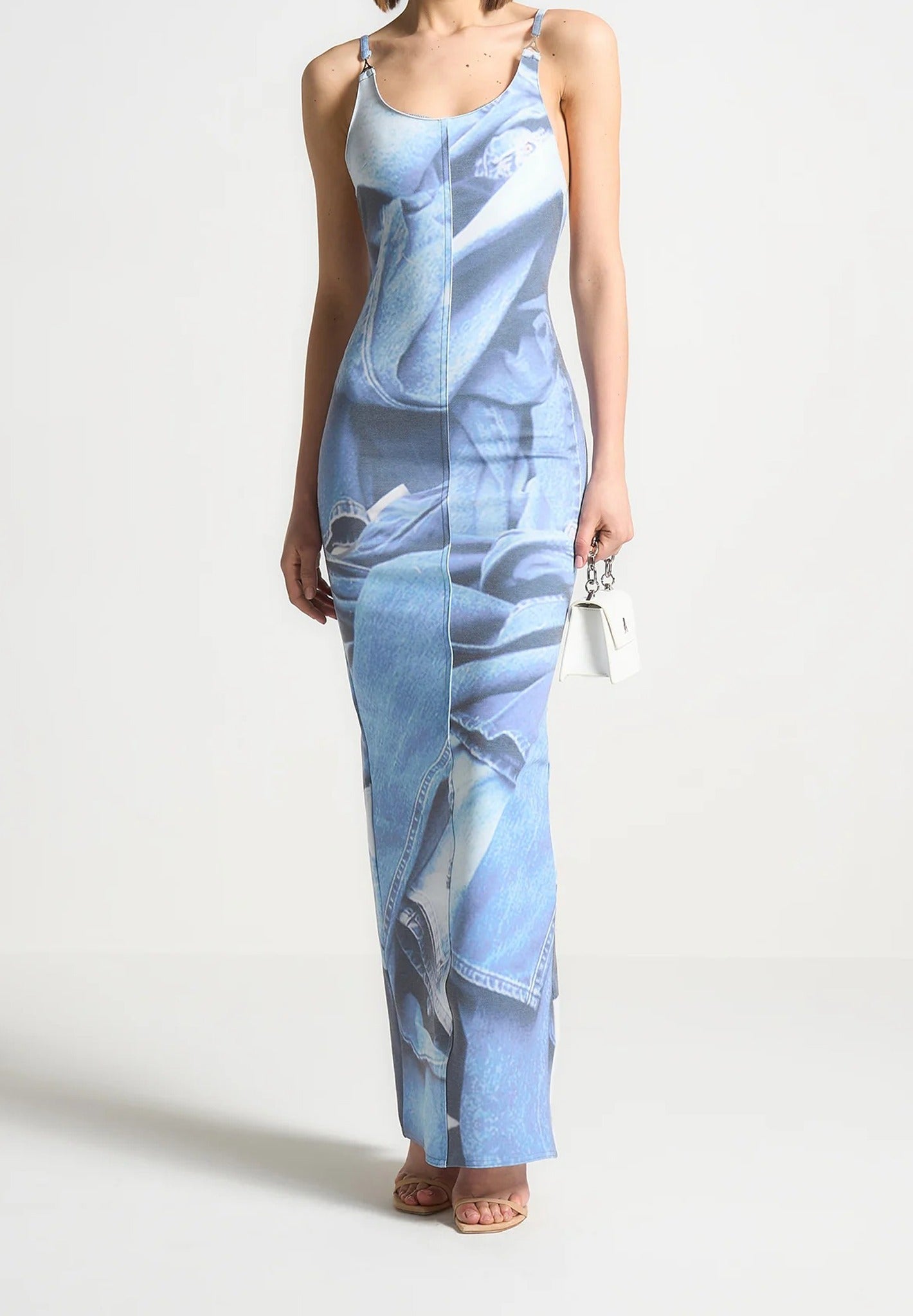 maniere de voir denim dress Manire De Voir Mathilde In Indigo Denim Corset Contrast Stitch Dress | Blue