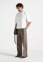 Charles - Wide Fit Wrap Leg Pinstripe Tailored Trousers - Taupe