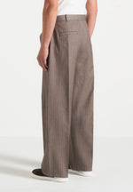 Charles - Wide Fit Wrap Leg Pinstripe Tailored Trousers - Taupe