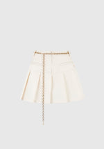 Elise - Tailored Pleated Skort with Belt - Cream