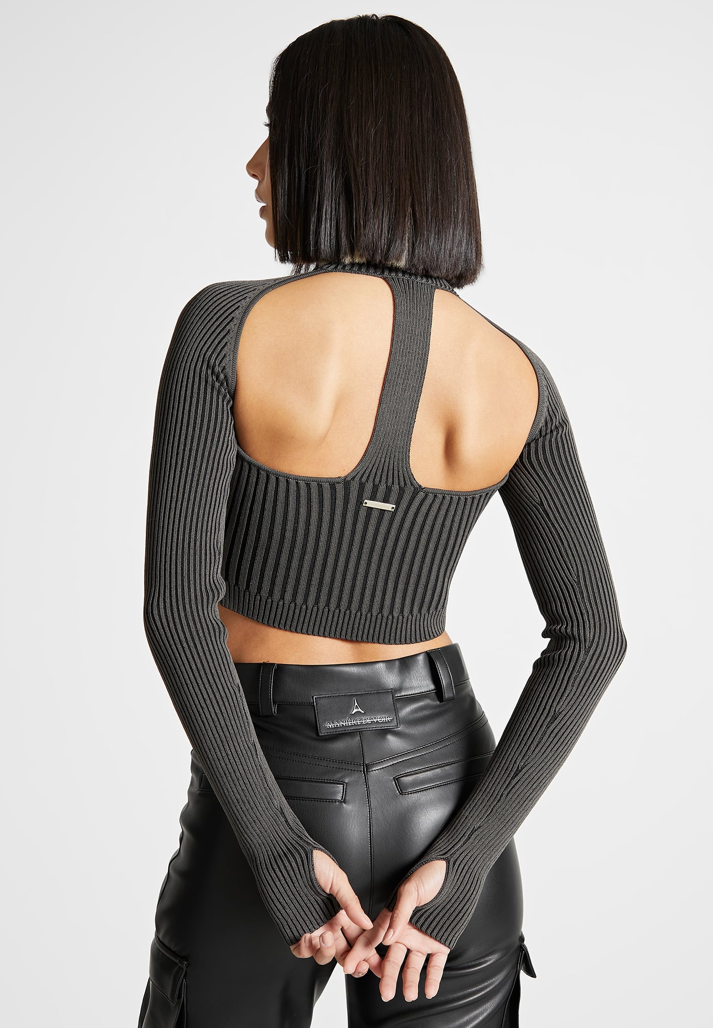 Knitted Backless Corset Top - Grey/Black
