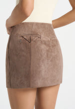 Cleo - Suede A-Line Mini Skirt - Taupe