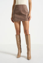 Cleo - Suede A-Line Mini Skirt - Taupe
