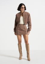 Cleo - Suede A-Line Mini Skirt - Taupe