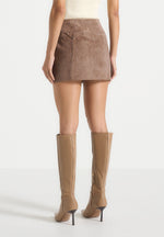 Cleo - Suede A-Line Mini Skirt - Taupe