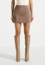 Cleo - Suede A-Line Mini Skirt - Taupe