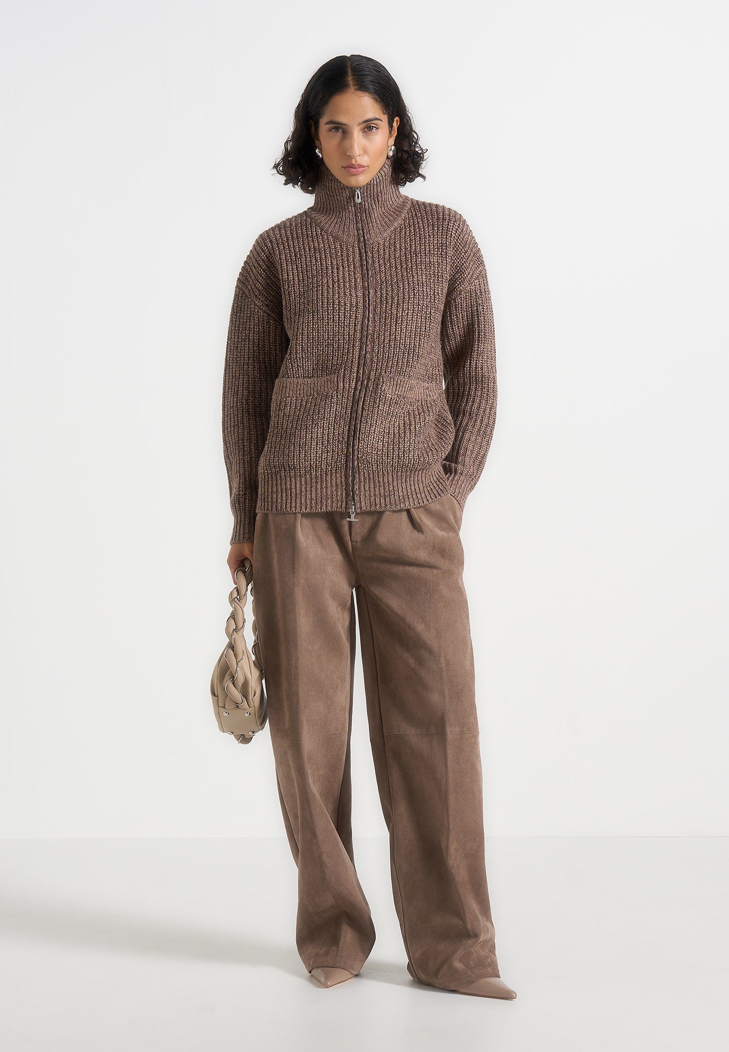 Jamie - Unisex Speckled Wool Zip Through Jacket - Taupe