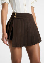 Joëlle - Wool Asymmetric Pleated Mini Skirt - Brown