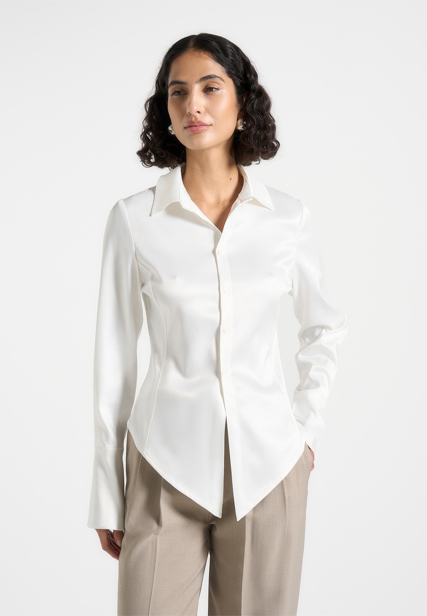 Sonia Angled Satin Shirt White Manière De Voir - Main Image