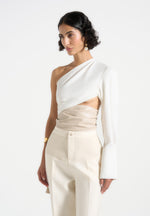 Coralie - One Sleeve Leather Wrap Top - White