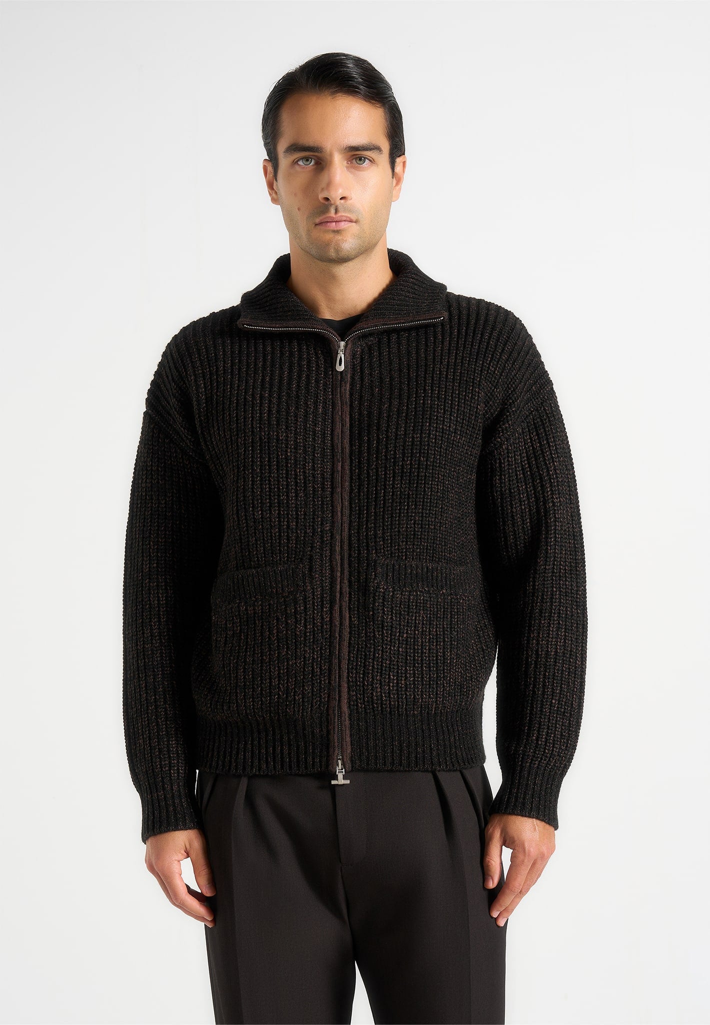 Jamie - Unisex Speckled Wool Zip Through Jacket - Black