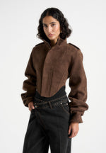 Solange - Suede Tacked Sleeve Corset Jacket - Brown
