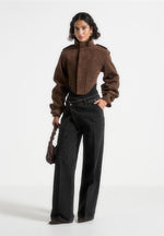 Solange - Suede Tacked Sleeve Corset Jacket - Brown