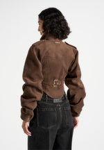 Solange - Suede Tacked Sleeve Corset Jacket - Brown