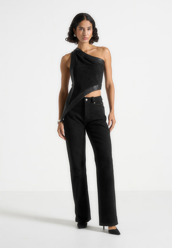 Kalie - Suede Boyfriend Jeans - Black