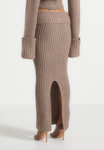 Lyra - Knit Maxi Skirt with Foldover - Taupe