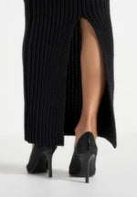 Lyra - Knit Maxi Skirt with Foldover - Black