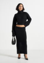 Lyra - Knit Maxi Skirt with Foldover - Black
