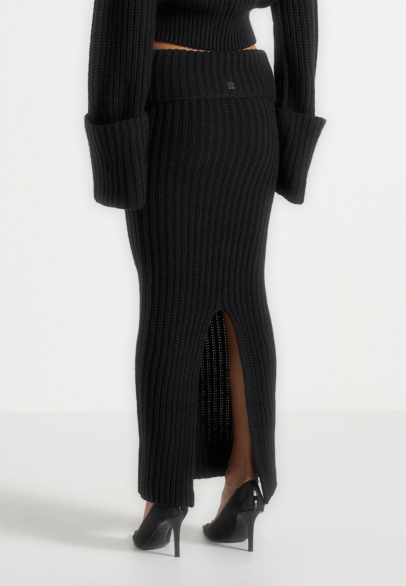 Lyra - Knit Maxi Skirt with Foldover - Black