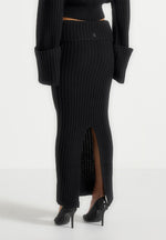 Lyra - Knit Maxi Skirt with Foldover - Black
