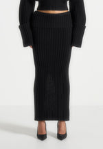 Lyra - Knit Maxi Skirt with Foldover - Black