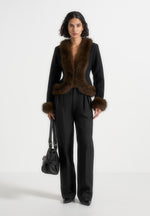 Lina - Sculpted Wool & Fur Trim Jacket - Black