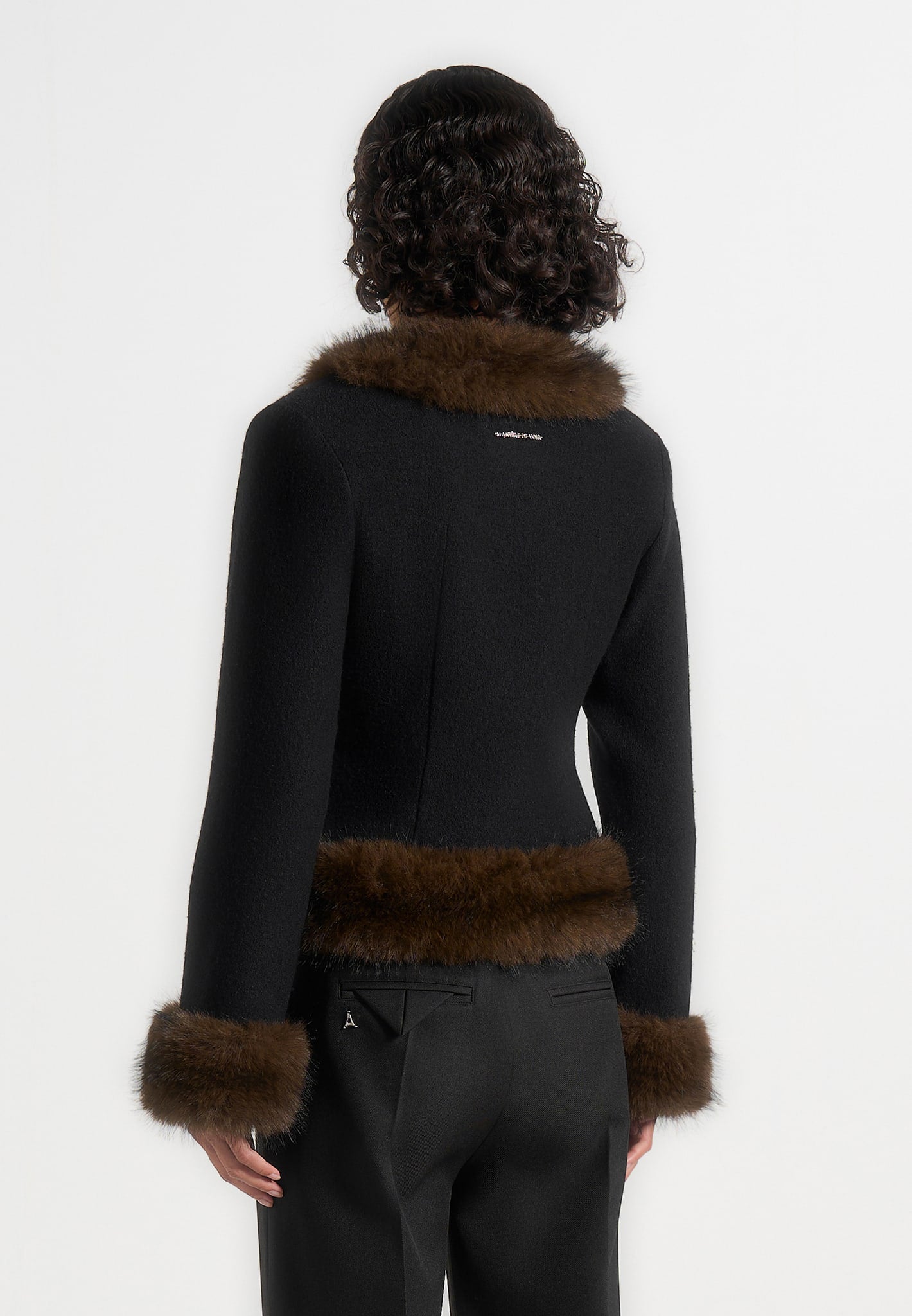 Lina - Sculpted Wool & Fur Trim Jacket - Black