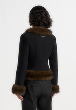 Lina - Sculpted Wool & Fur Trim Jacket - Black