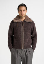 Ariel - Unisex Plush Collar Speckled Knit Jacket - Brown