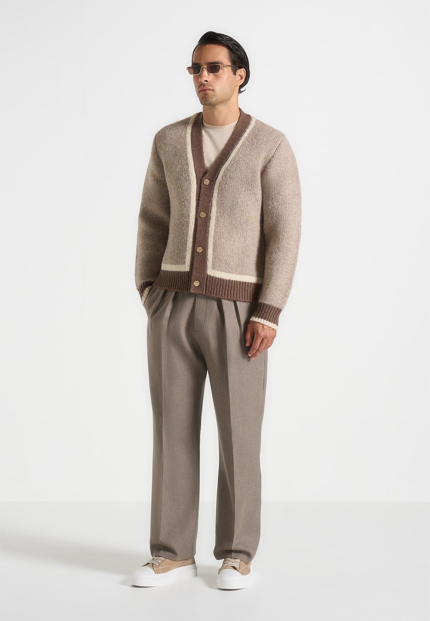 Elon - Wool Knit Contrast Cardigan - Beige