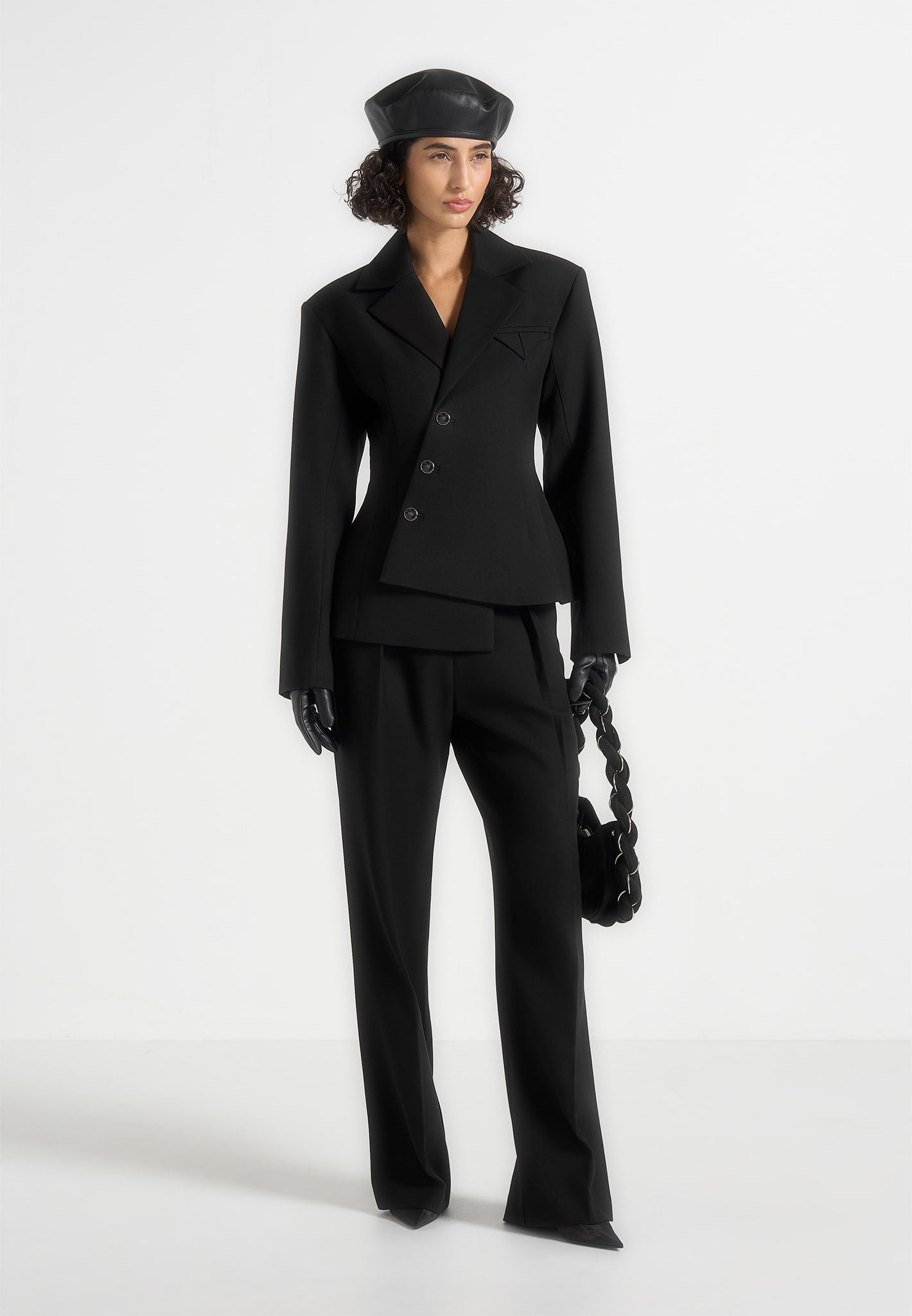 Thalia - Asymmetric Tailored Double Breasted Blazer - Black