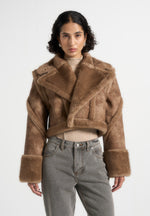 Kena - Vintage Leather & Plush 2-in-1 Gilet Jacket - Taupe