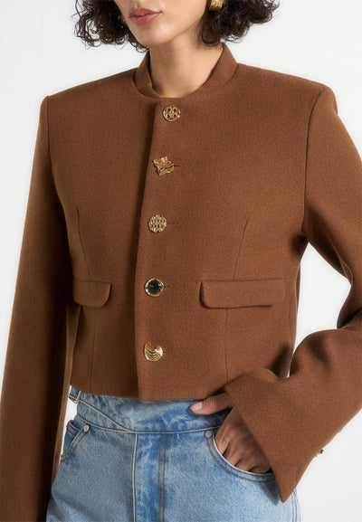 Evana - Structured Wool Jacket With Mixed Buttons - Rust