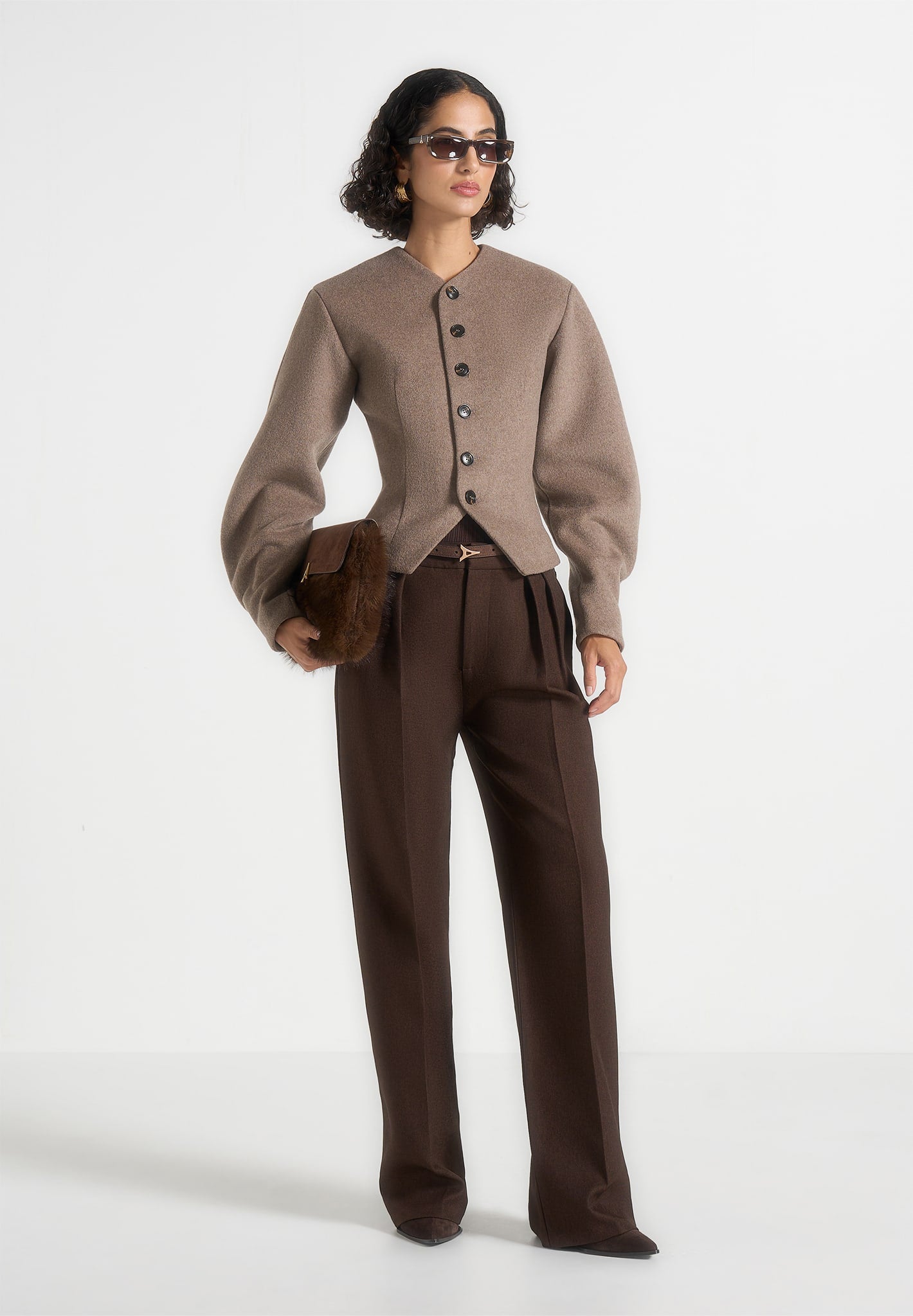 Aya - Wool Hourglass Jacket - Taupe