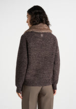 Ariel - Unisex Plush Collar Speckled Knit Jacket - Brown
