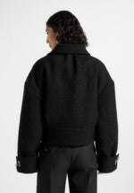 Naela - Boxy Tweed Jacket With Cuff Detail - Black