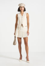 Elise - Tailored Pleated Skort with Belt - Cream