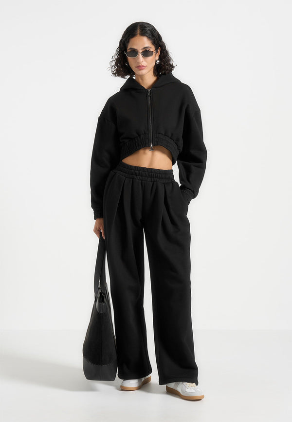 Fanny - Straight Leg Box Pleat Joggers - Black
