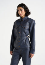 Karla - Wax Effect Cinch Waist Jacket - Indigo