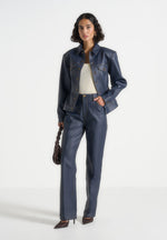 Karla - Wax Effect Cinch Waist Jacket - Indigo