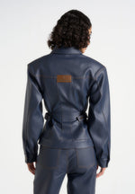 Karla - Wax Effect Cinch Waist Jacket - Indigo