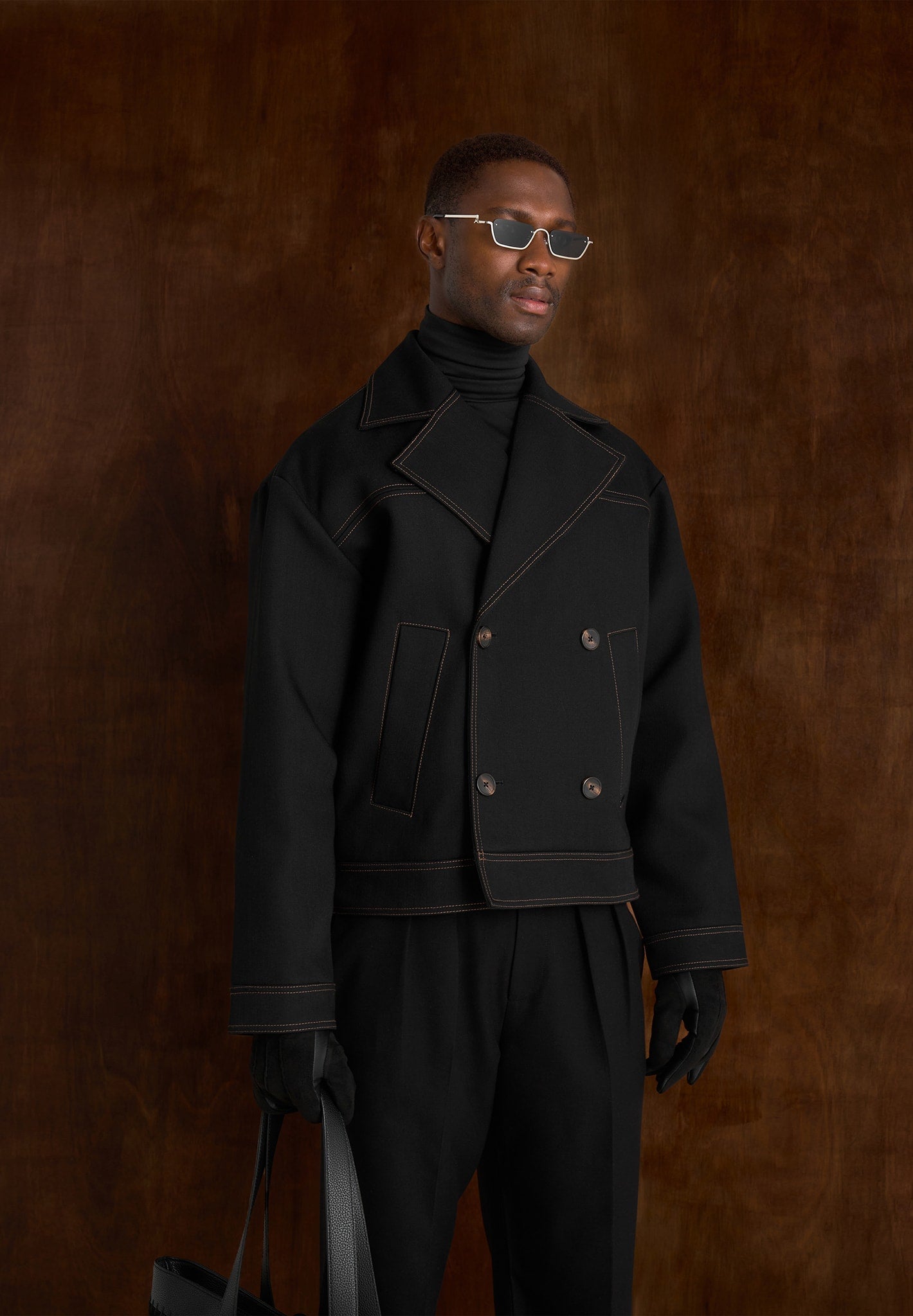 Mika - Unisex Tailored Double Breasted Jacket With Contrast Stitch - Black