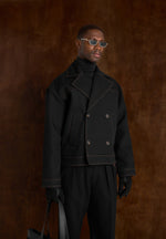 Mika - Unisex Tailored Double Breasted Jacket With Contrast Stitch - Black