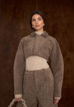 Elya - Suede Super Cropped Jacket - Taupe