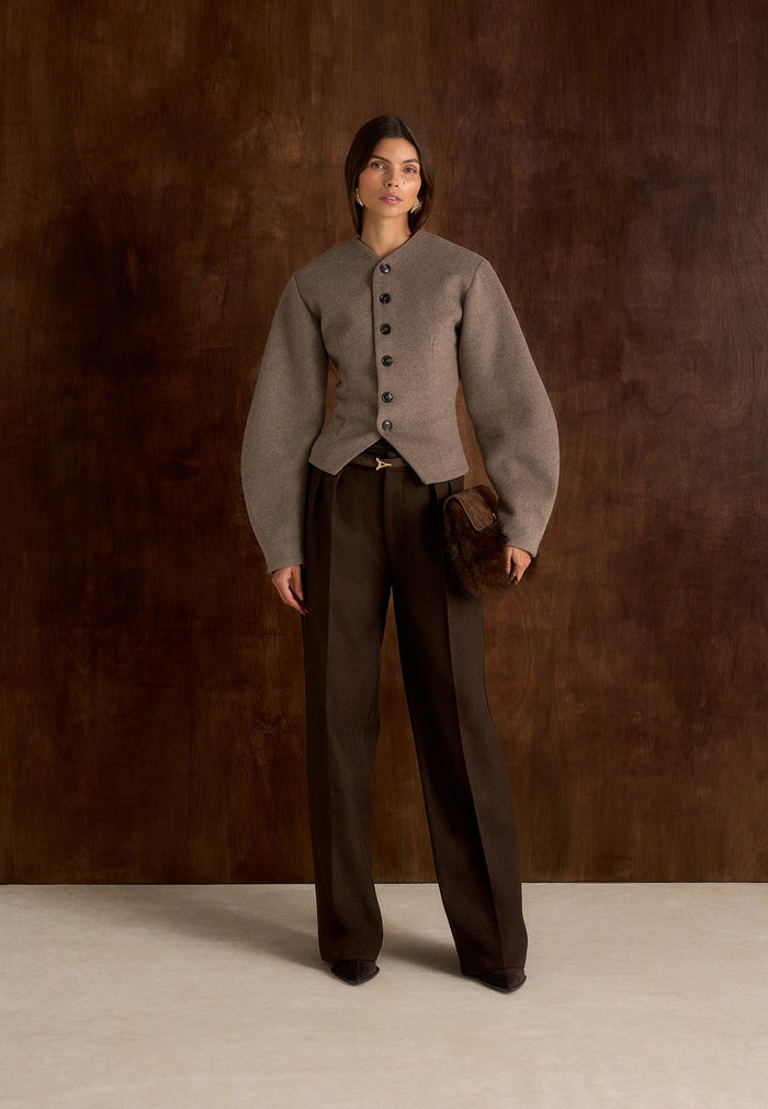 Aya - Wool Hourglass Jacket - Taupe
