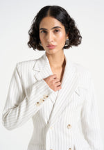 Maia - Pinstripe Double Breasted Blazer - White