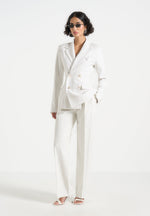 Maia - Pinstripe Double Breasted Blazer - White