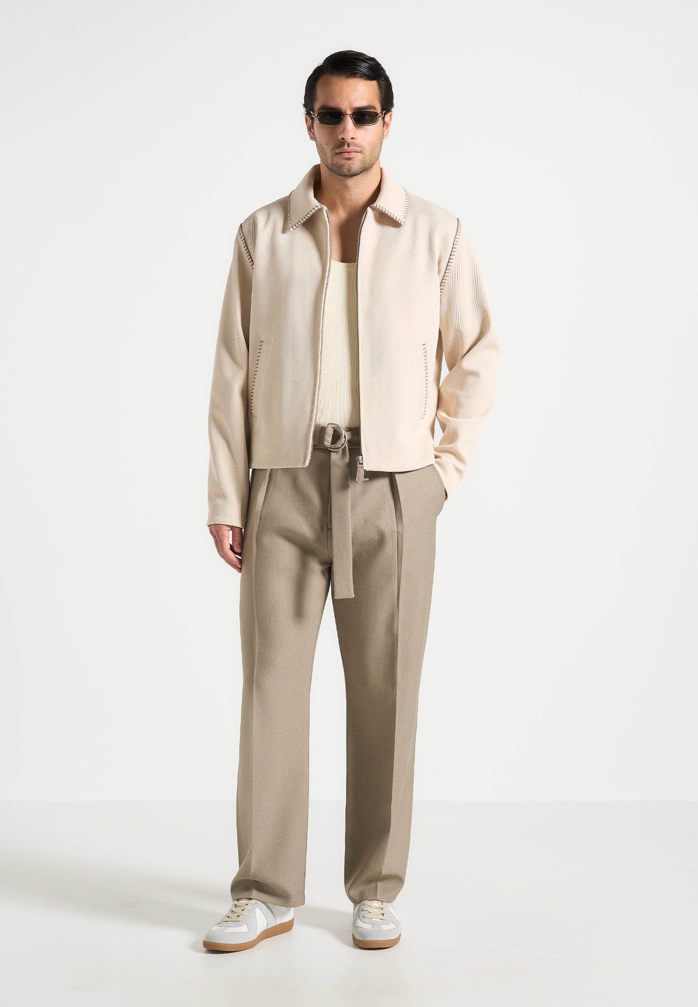 Alex - Whipstitch Twill Boxy Jacket - Cream 