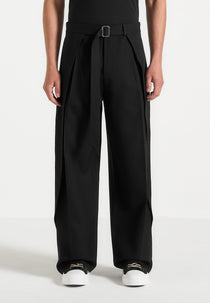 Charles - Wide Fit Wrap Leg Tailored Pants - Black